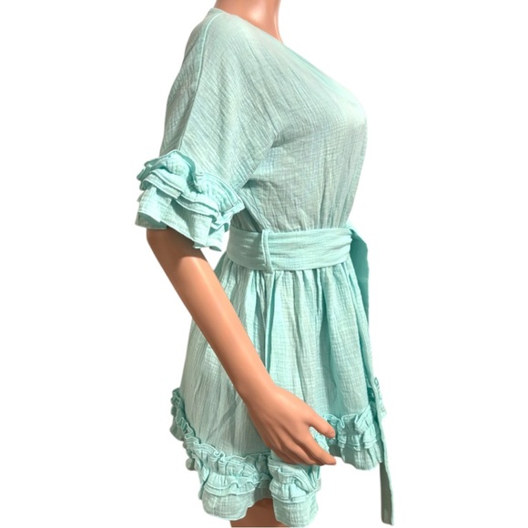 LAMANUEL THE LABEL Women’s Light Aqua Ruffle Mini Dress - Picture 2 of 14